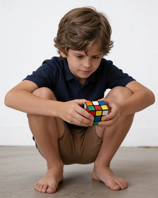 Boy crouching on floor