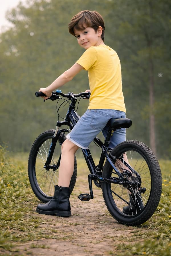 Boy with black bicycle