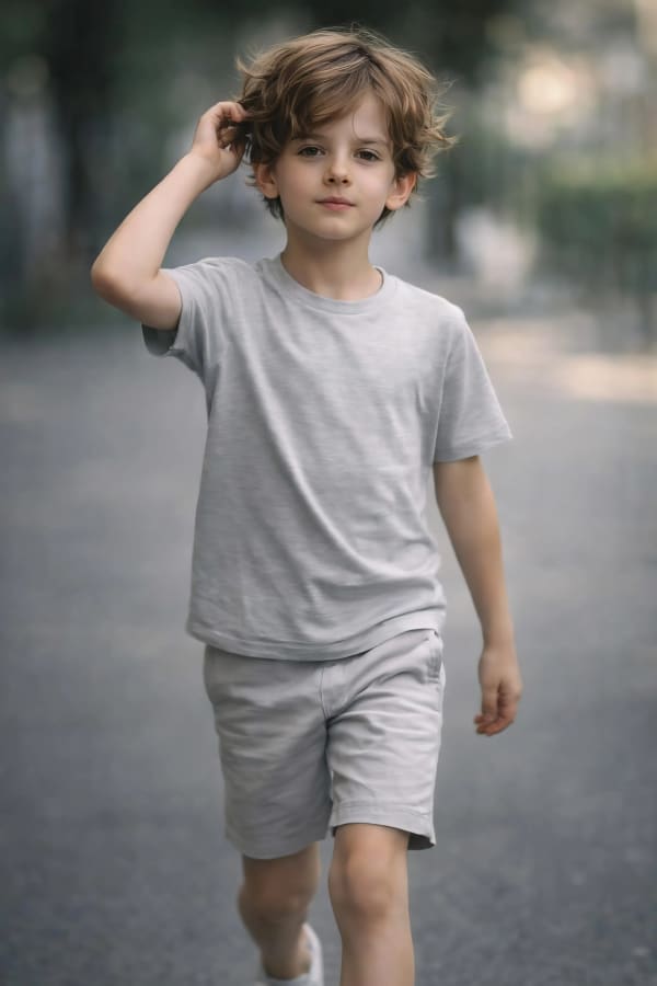 Boy walking on beach path