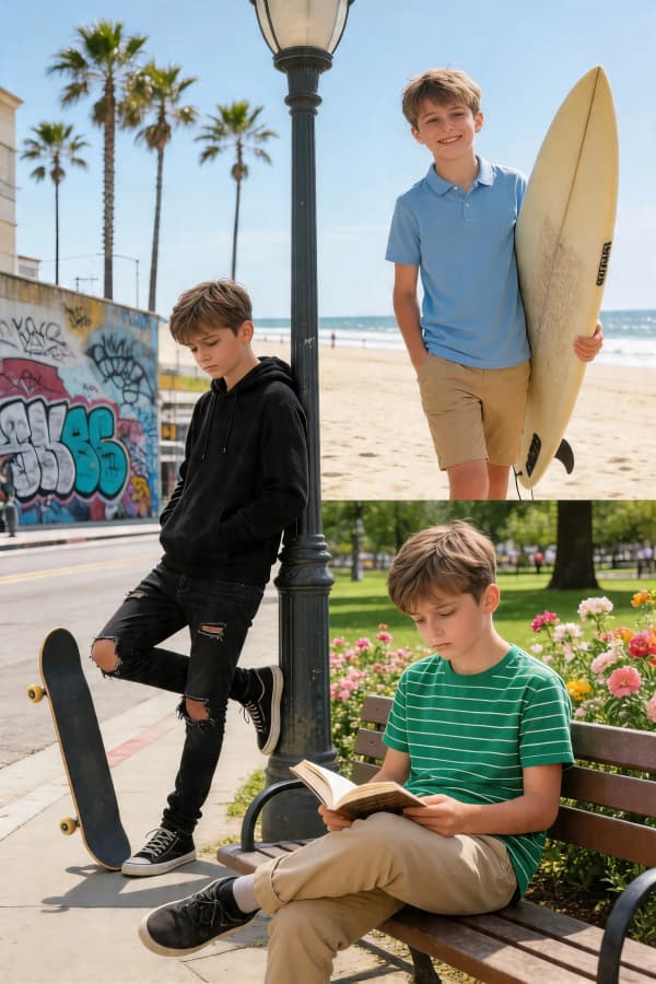 Boy outdoors collage