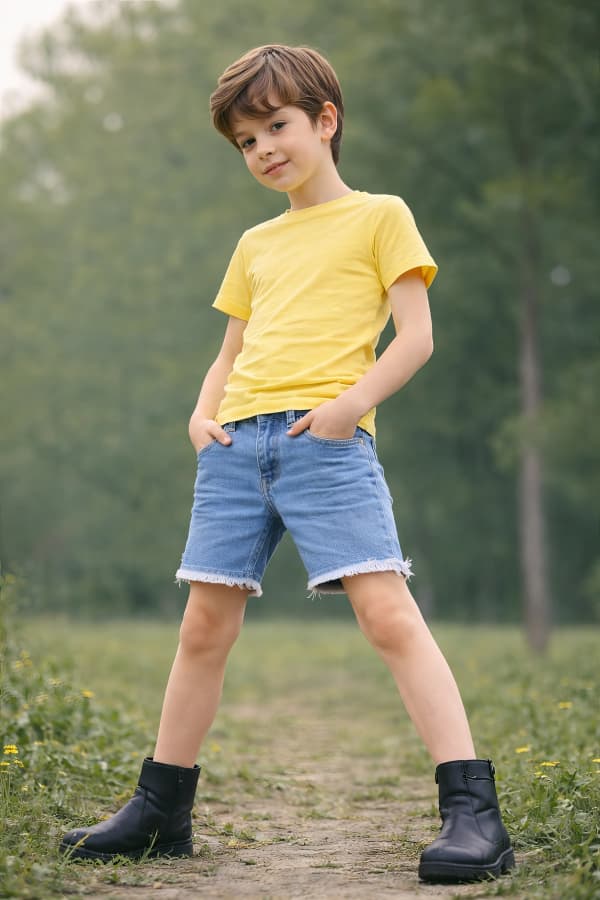 Boy standing in yellow shirt
