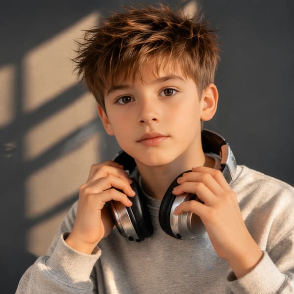 Boy wearing headphones