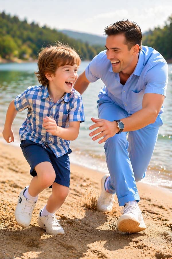 Two boys running outdoors