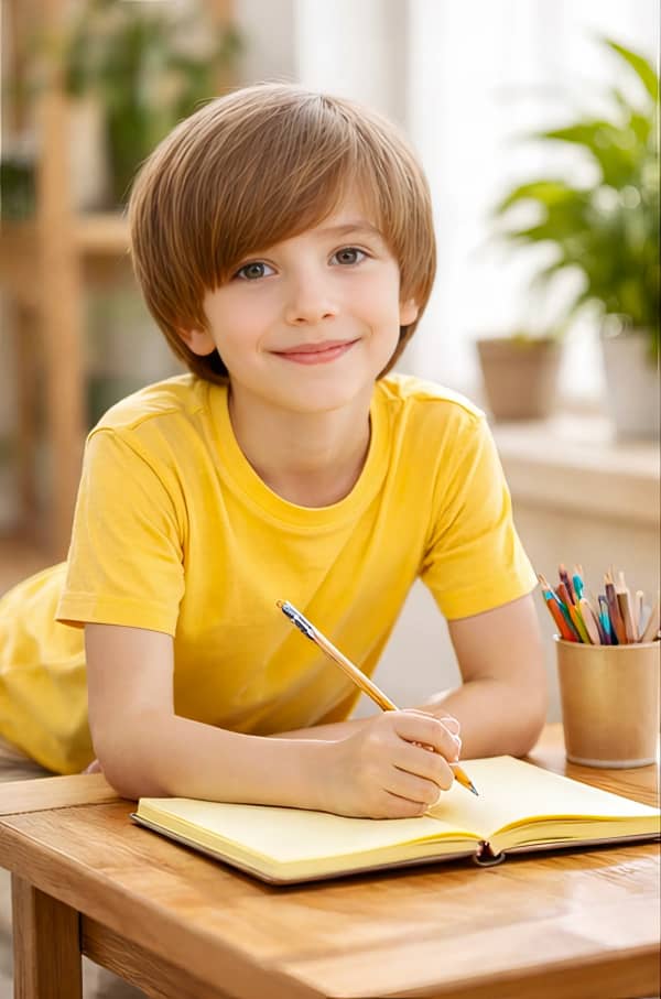 Boy writing at desk