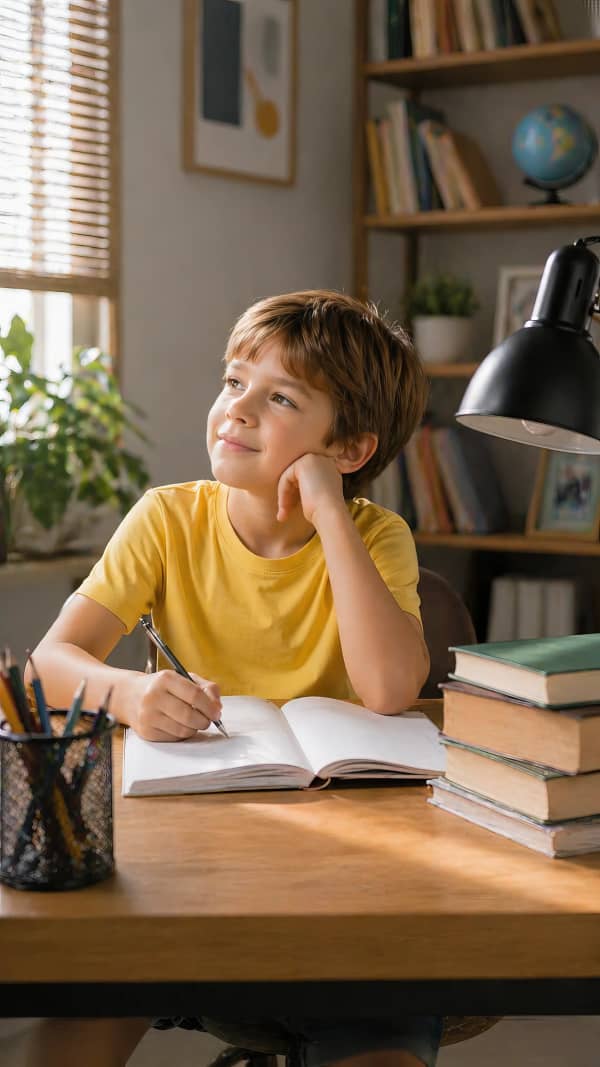 Boy studying at desk