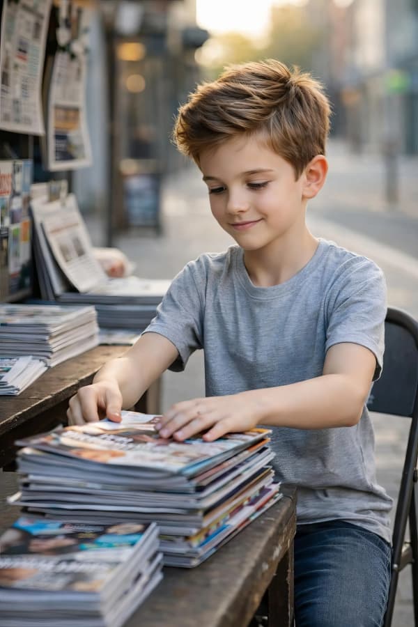 Boy reading near window