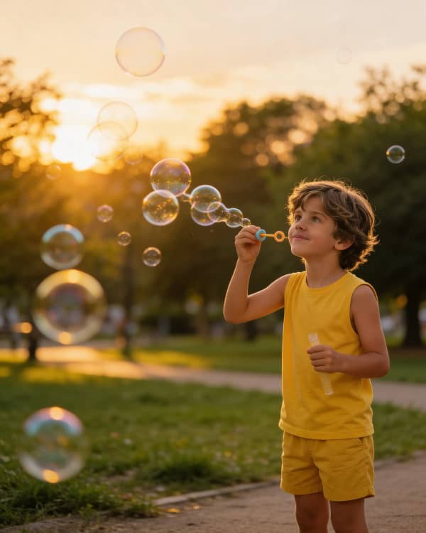 Boy blowing bubbles