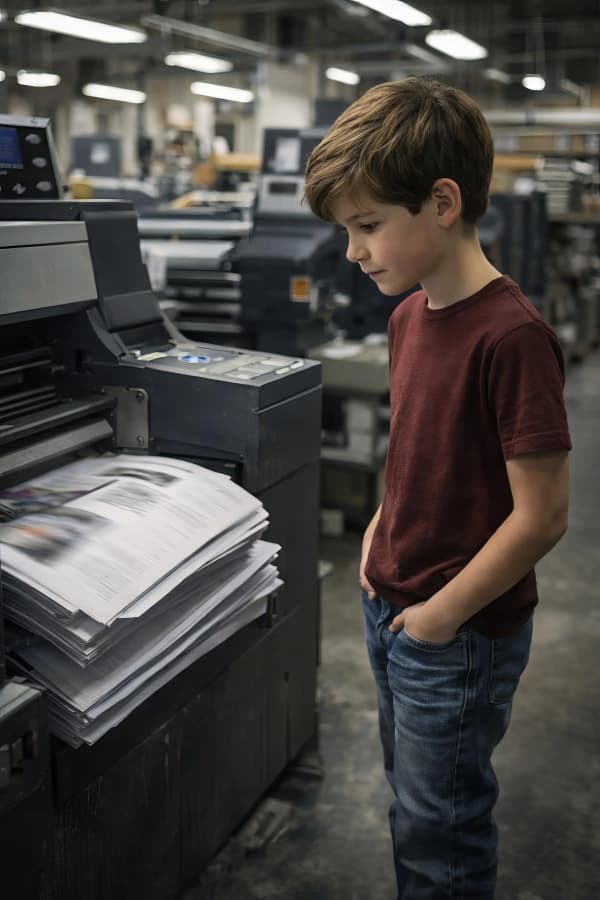 Boy using copy machine