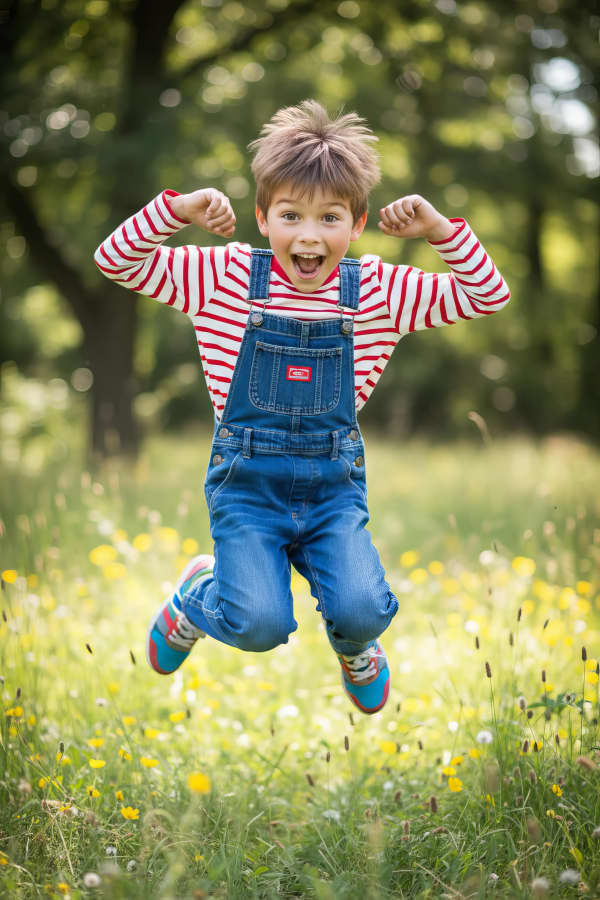 Boy jumping in field