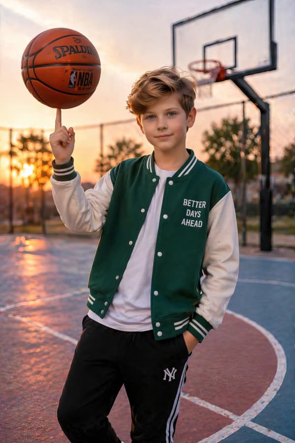Boy posing on basketball court