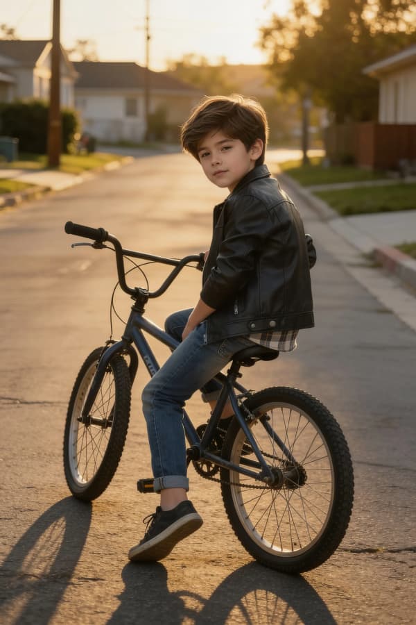 Boy on bicycle in street