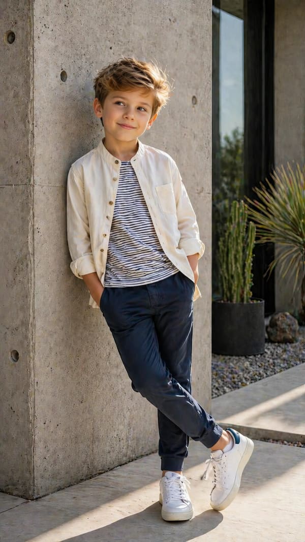 Boy leaning against wall