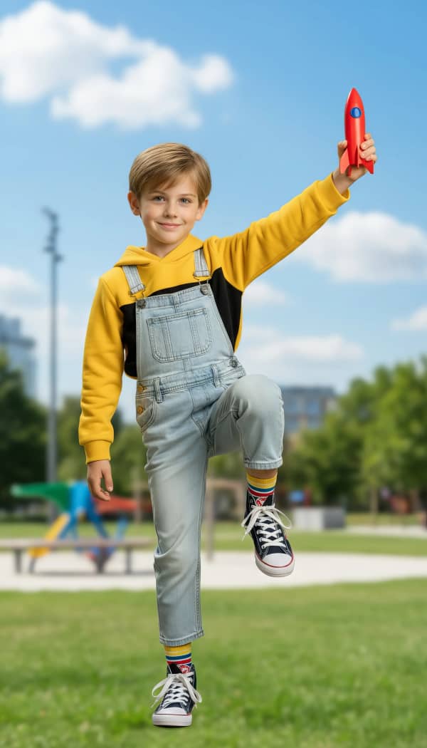 Boy running with kite