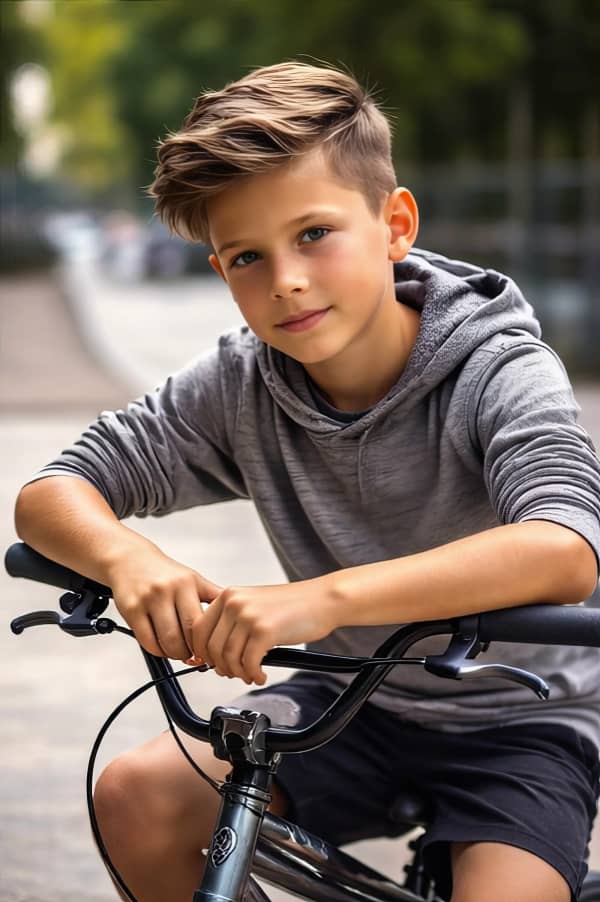 Boy sitting on bicycle