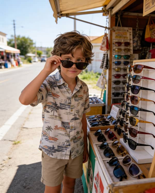 Boy trying on sunglasses