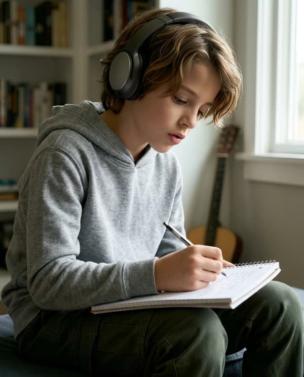 Boy writing on floor