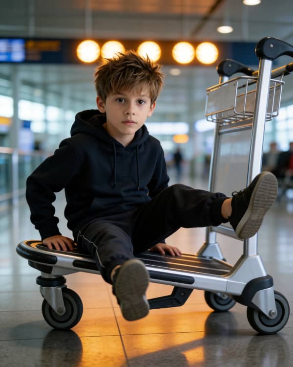 Boy riding electric skateboard