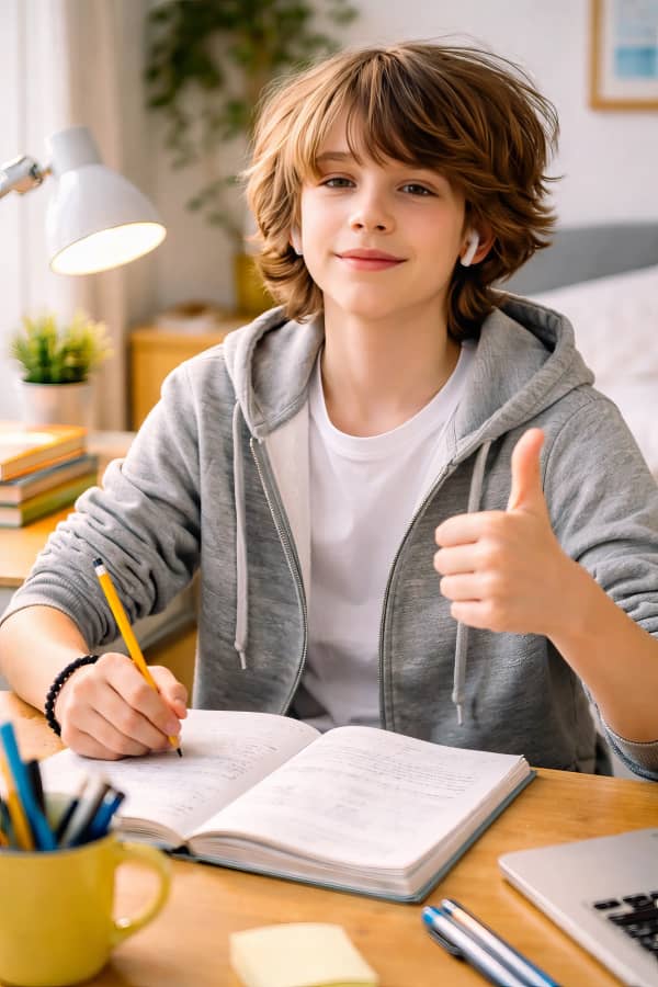 Boy studying at desk