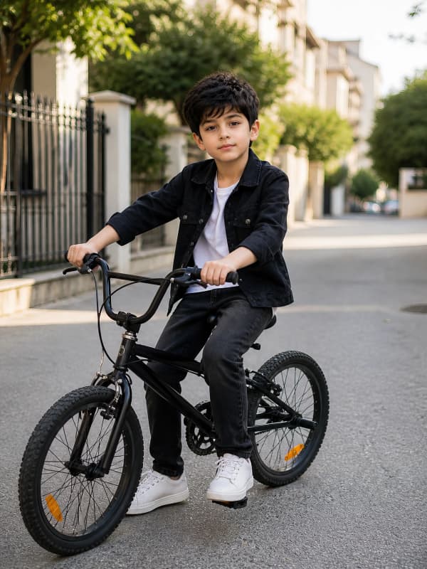 Boy riding bicycle