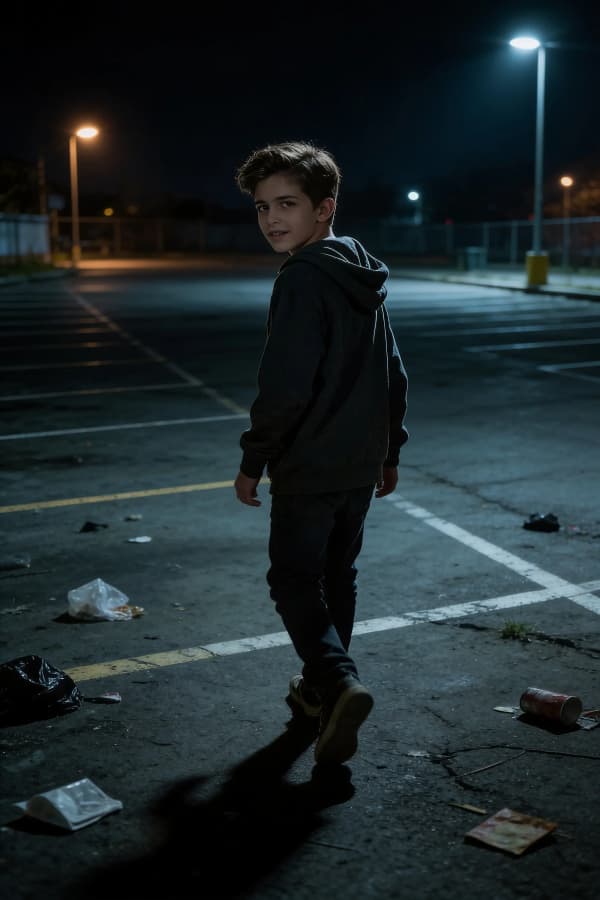 Boy in empty parking lot