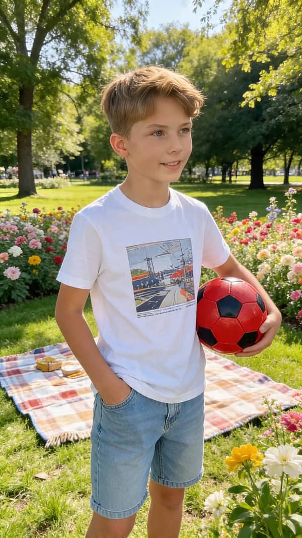 Boy standing with basketball