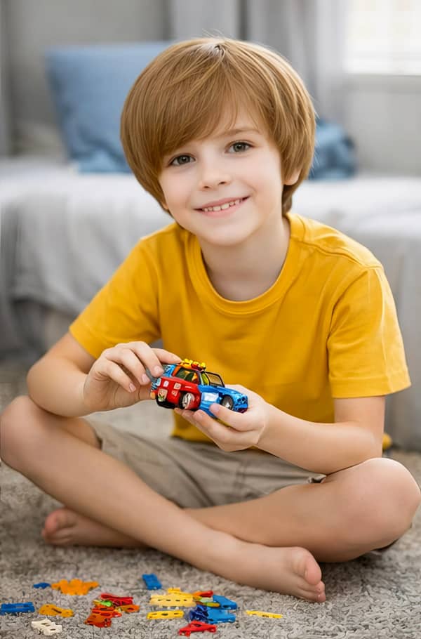 Boy playing with toy cars