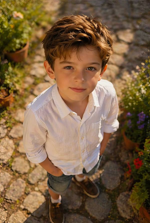 Boy standing on cobblestone