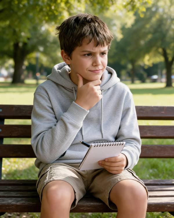 Boy using laptop on bench