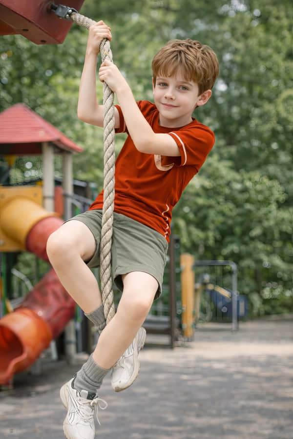 Boy on playground equipment