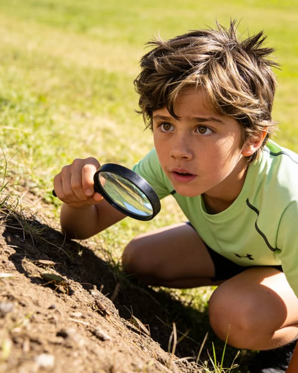 Boy with magnifying glass