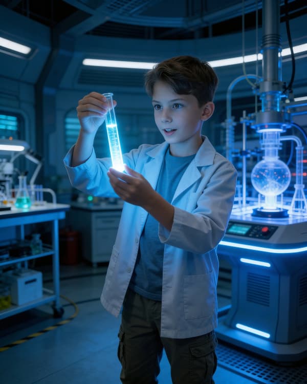 Boy in futuristic lab