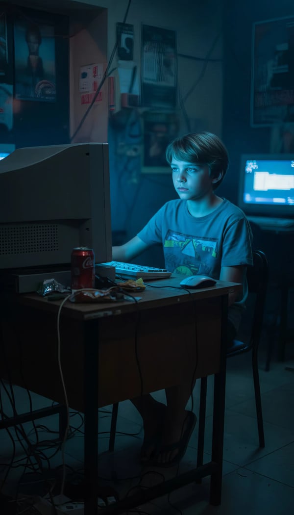 Boy in dark room