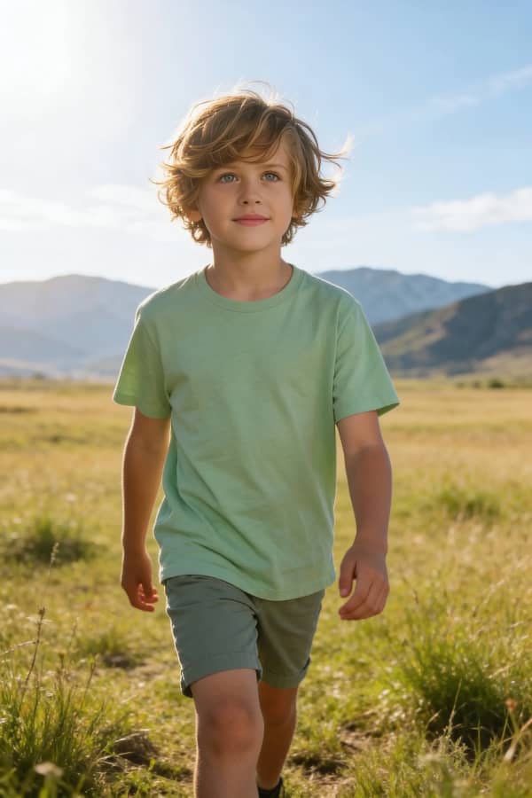 Boy walking on path