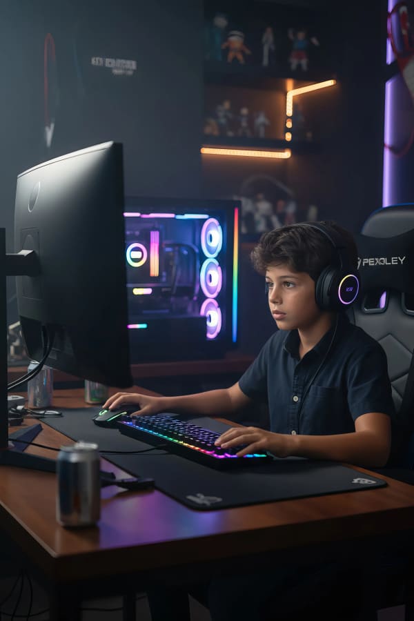 Boy at gaming computer