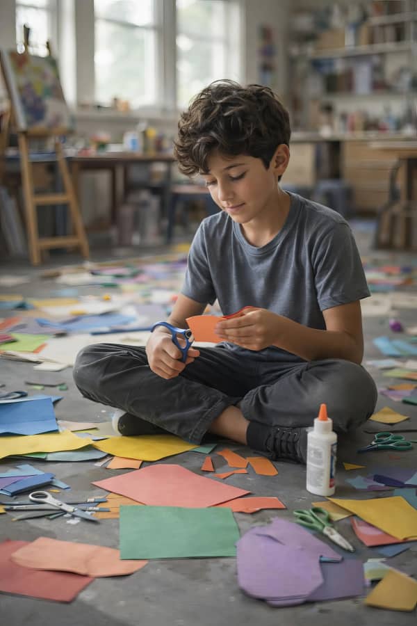 Boy cutting paper