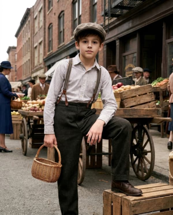 Vintage boy in street