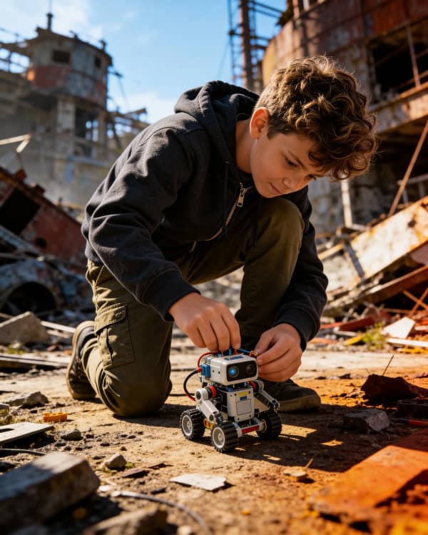 Boy playing with toy car
