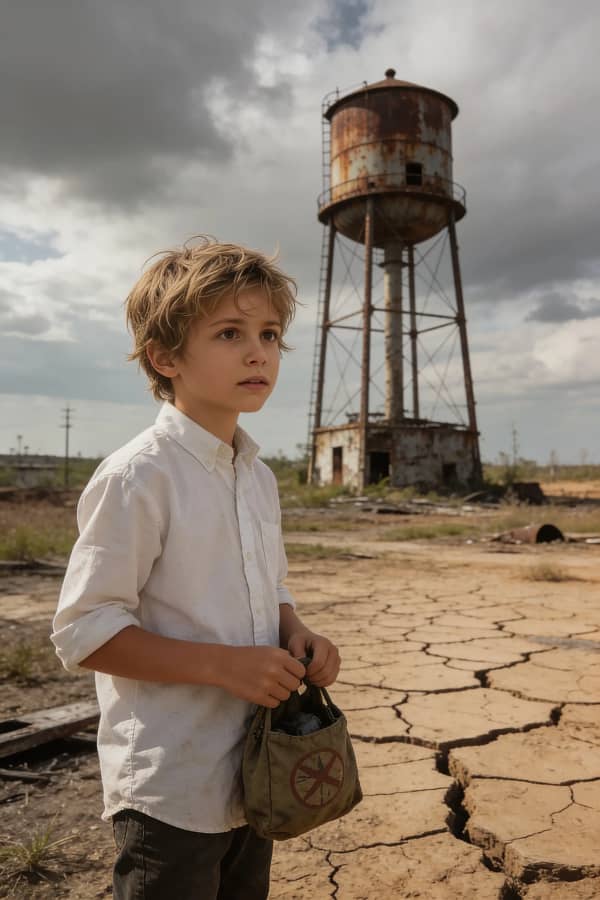 Boy in barren wasteland