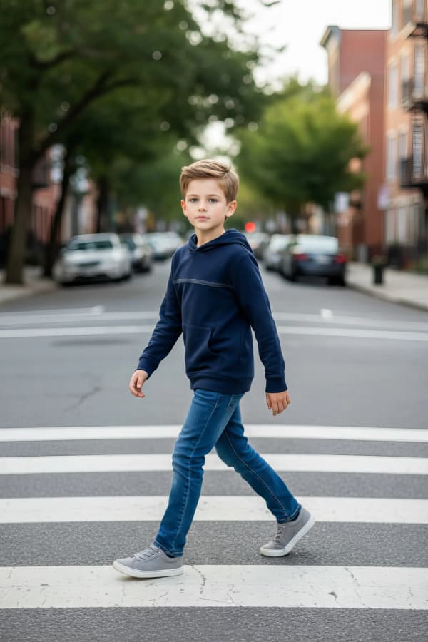 Boy crossing the street
