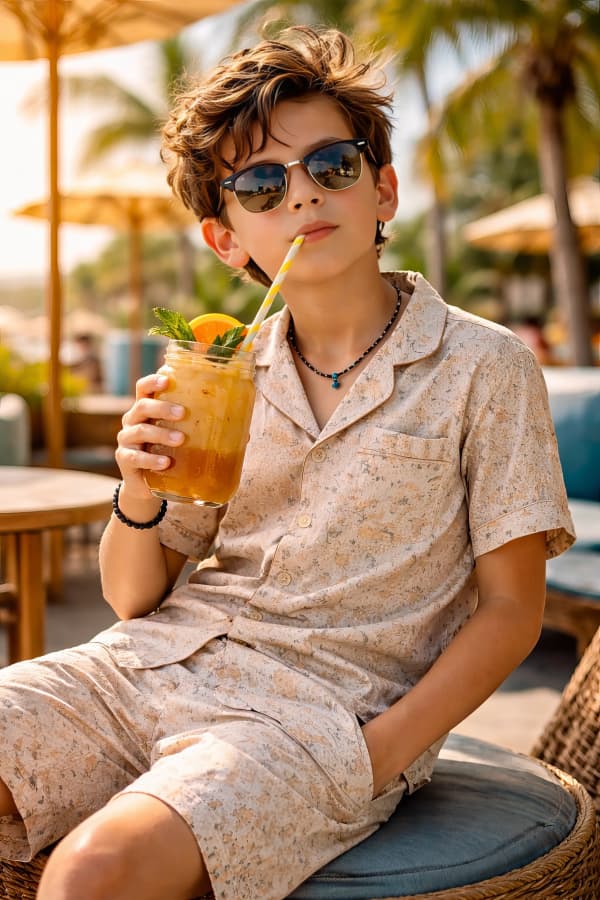Boy holding drink outdoors