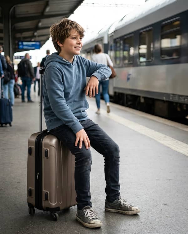 Boy at train station