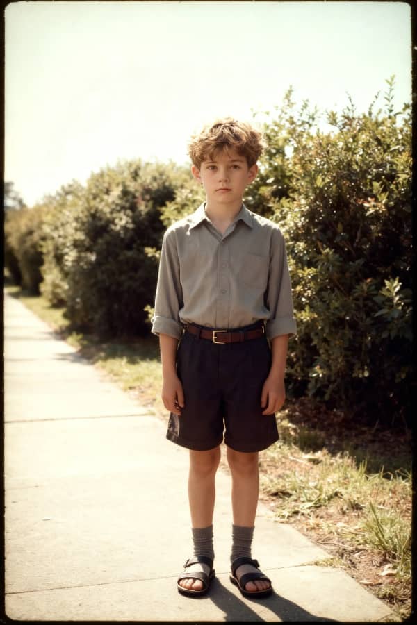 Boy standing on paved path