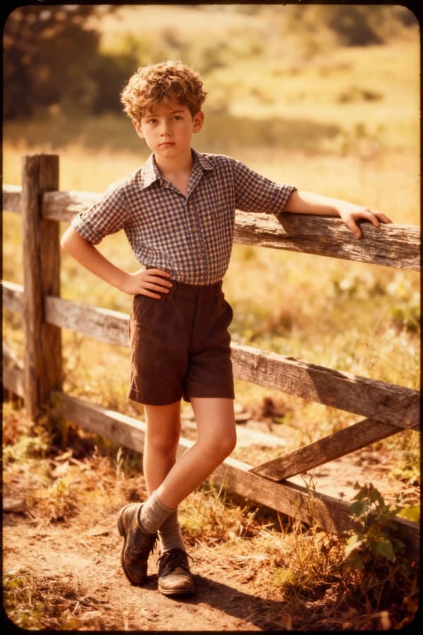 Boy standing near fence at sunset