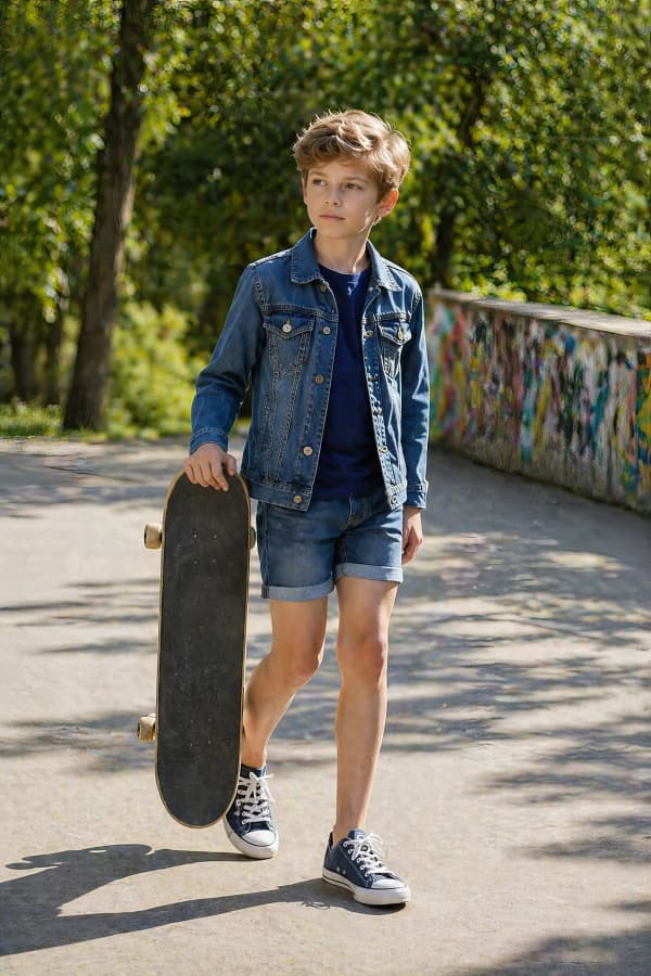 Boy walking with skateboard