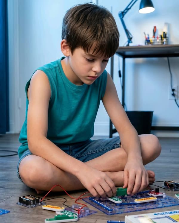 Boy playing with toy train