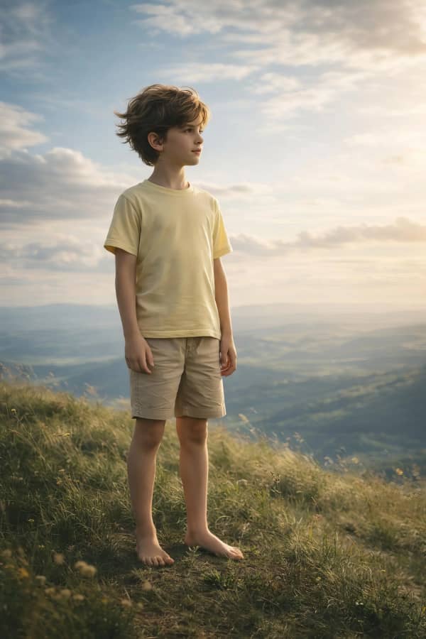 Boy standing on hill