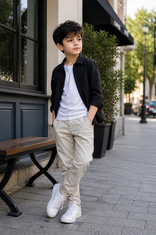 Boy standing near planters