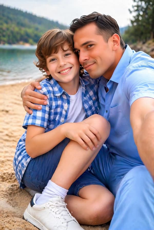 Father and son playing