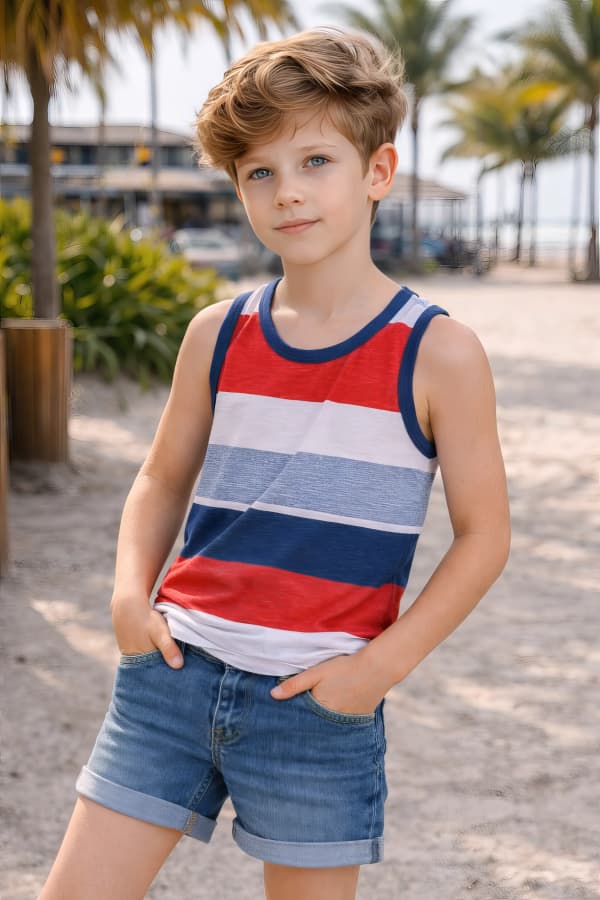 Boy in striped tank top