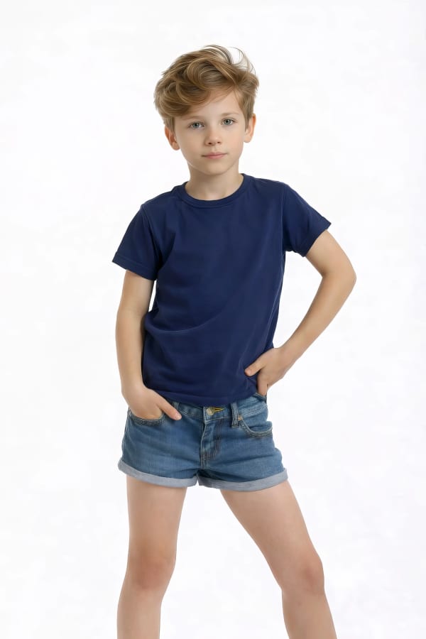 Boy in blue shirt isolated